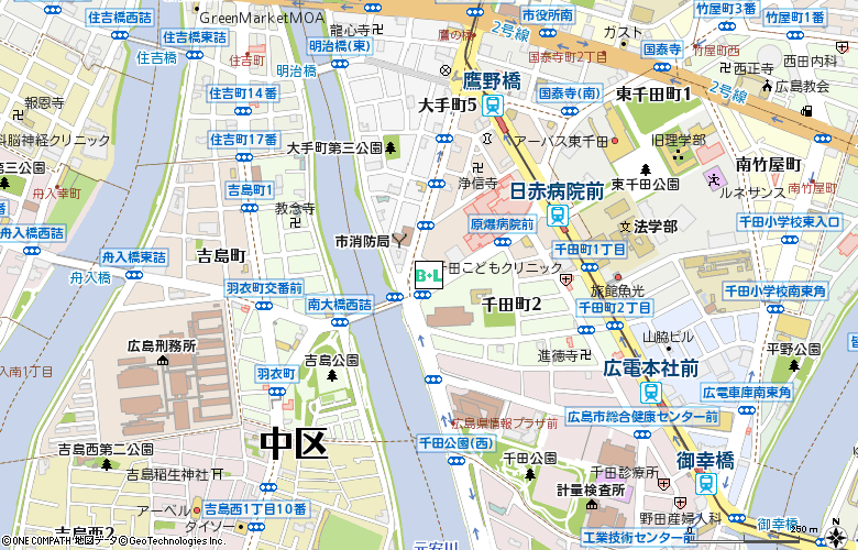 メガネのツーワン千田町店付近の地図